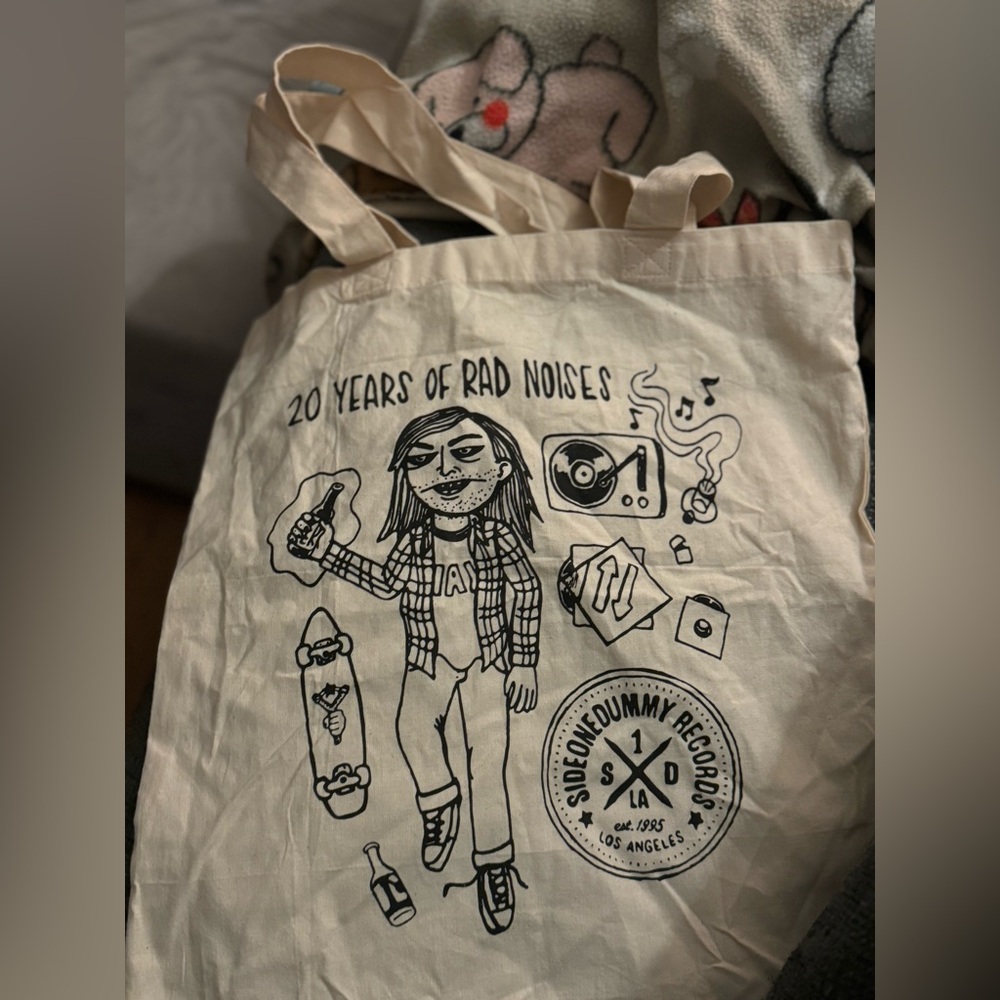 Cream-colored Side One Dummy Records LA Cotton Tote Bag